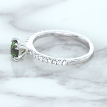 Load image into Gallery viewer, 0.89ct Round Green Sapphire Ring with Diamond Accents in 18K White Gold