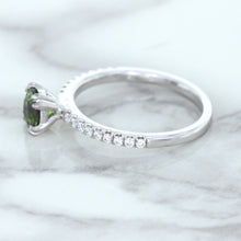 Load image into Gallery viewer, 0.89ct Round Green Sapphire Ring with Diamond Accents in 18K White Gold