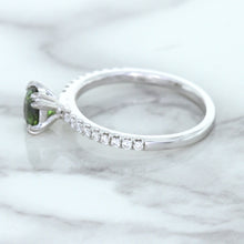 Load image into Gallery viewer, 0.89ct Round Green Sapphire Ring with Diamond Accents in 18K White Gold