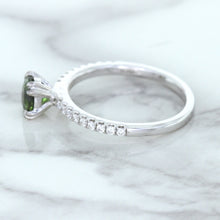 Load image into Gallery viewer, 0.89ct Round Green Sapphire Ring with Diamond Accents in 18K White Gold