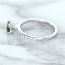 Load image into Gallery viewer, 0.89ct Round Green Sapphire Ring with Diamond Accents in 18K White Gold