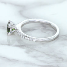 Load image into Gallery viewer, 0.89ct Round Green Sapphire Ring with Diamond Accents in 18K White Gold