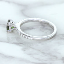 Load image into Gallery viewer, 0.89ct Round Green Sapphire Ring with Diamond Accents in 18K White Gold