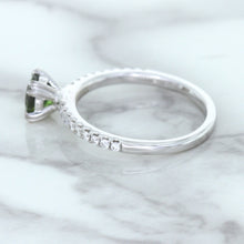 Load image into Gallery viewer, 0.89ct Round Green Sapphire Ring with Diamond Accents in 18K White Gold