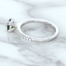 Load image into Gallery viewer, 0.89ct Round Green Sapphire Ring with Diamond Accents in 18K White Gold