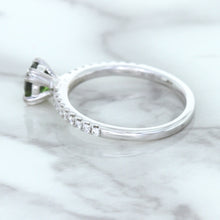 Load image into Gallery viewer, 0.89ct Round Green Sapphire Ring with Diamond Accents in 18K White Gold