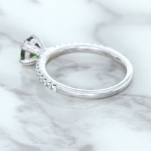 Load image into Gallery viewer, 0.89ct Round Green Sapphire Ring with Diamond Accents in 18K White Gold