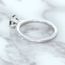Load image into Gallery viewer, 0.89ct Round Green Sapphire Ring with Diamond Accents in 18K White Gold
