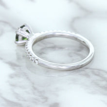 Load image into Gallery viewer, 0.89ct Round Green Sapphire Ring with Diamond Accents in 18K White Gold