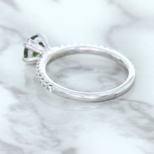 Load image into Gallery viewer, 0.89ct Round Green Sapphire Ring with Diamond Accents in 18K White Gold
