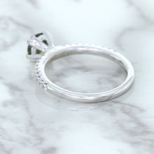 Load image into Gallery viewer, 0.89ct Round Green Sapphire Ring with Diamond Accents in 18K White Gold