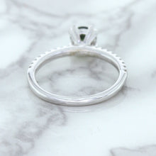 Load image into Gallery viewer, 0.89ct Round Green Sapphire Ring with Diamond Accents in 18K White Gold