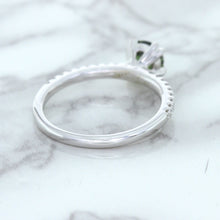 Load image into Gallery viewer, 0.89ct Round Green Sapphire Ring with Diamond Accents in 18K White Gold