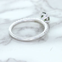 Load image into Gallery viewer, 0.89ct Round Green Sapphire Ring with Diamond Accents in 18K White Gold