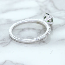 Load image into Gallery viewer, 0.89ct Round Green Sapphire Ring with Diamond Accents in 18K White Gold