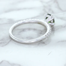 Load image into Gallery viewer, 0.89ct Round Green Sapphire Ring with Diamond Accents in 18K White Gold