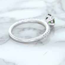 Load image into Gallery viewer, 0.89ct Round Green Sapphire Ring with Diamond Accents in 18K White Gold