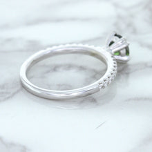 Load image into Gallery viewer, 0.89ct Round Green Sapphire Ring with Diamond Accents in 18K White Gold