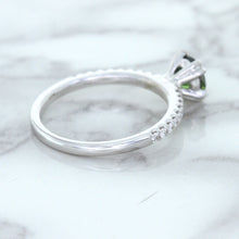 Load image into Gallery viewer, 0.89ct Round Green Sapphire Ring with Diamond Accents in 18K White Gold