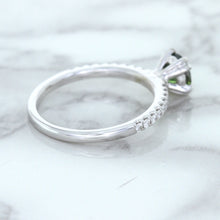 Load image into Gallery viewer, 0.89ct Round Green Sapphire Ring with Diamond Accents in 18K White Gold
