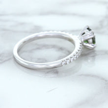 Load image into Gallery viewer, 0.89ct Round Green Sapphire Ring with Diamond Accents in 18K White Gold