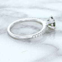 Load image into Gallery viewer, 0.89ct Round Green Sapphire Ring with Diamond Accents in 18K White Gold