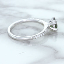 Load image into Gallery viewer, 0.89ct Round Green Sapphire Ring with Diamond Accents in 18K White Gold