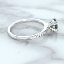 Load image into Gallery viewer, 0.89ct Round Green Sapphire Ring with Diamond Accents in 18K White Gold