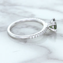 Load image into Gallery viewer, 0.89ct Round Green Sapphire Ring with Diamond Accents in 18K White Gold