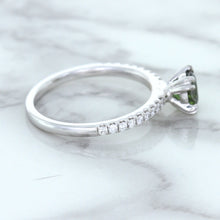 Load image into Gallery viewer, 0.89ct Round Green Sapphire Ring with Diamond Accents in 18K White Gold