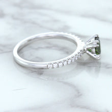 Load image into Gallery viewer, 0.89ct Round Green Sapphire Ring with Diamond Accents in 18K White Gold