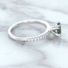 Load image into Gallery viewer, 0.89ct Round Green Sapphire Ring with Diamond Accents in 18K White Gold