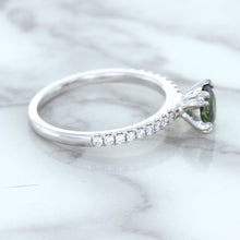 Load image into Gallery viewer, 0.89ct Round Green Sapphire Ring with Diamond Accents in 18K White Gold