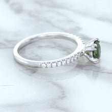 Load image into Gallery viewer, 0.89ct Round Green Sapphire Ring with Diamond Accents in 18K White Gold