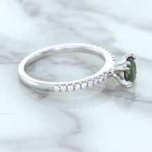 Load image into Gallery viewer, 0.89ct Round Green Sapphire Ring with Diamond Accents in 18K White Gold