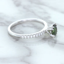 Load image into Gallery viewer, 0.89ct Round Green Sapphire Ring with Diamond Accents in 18K White Gold