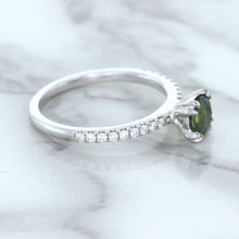Load image into Gallery viewer, 0.89ct Round Green Sapphire Ring with Diamond Accents in 18K White Gold