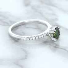 Load image into Gallery viewer, 0.89ct Round Green Sapphire Ring with Diamond Accents in 18K White Gold