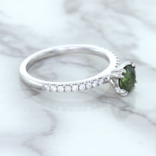 Load image into Gallery viewer, 0.89ct Round Green Sapphire Ring with Diamond Accents in 18K White Gold