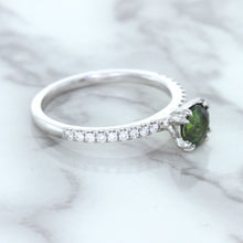 Load image into Gallery viewer, 0.89ct Round Green Sapphire Ring with Diamond Accents in 18K White Gold