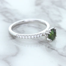 Load image into Gallery viewer, 0.89ct Round Green Sapphire Ring with Diamond Accents in 18K White Gold