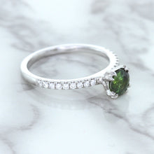 Load image into Gallery viewer, 0.89ct Round Green Sapphire Ring with Diamond Accents in 18K White Gold