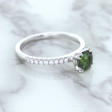 Load image into Gallery viewer, 0.89ct Round Green Sapphire Ring with Diamond Accents in 18K White Gold