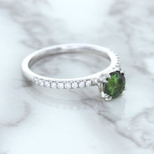 Load image into Gallery viewer, 0.89ct Round Green Sapphire Ring with Diamond Accents in 18K White Gold
