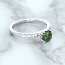 Load image into Gallery viewer, 0.89ct Round Green Sapphire Ring with Diamond Accents in 18K White Gold