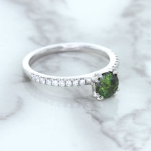 Load image into Gallery viewer, 0.89ct Round Green Sapphire Ring with Diamond Accents in 18K White Gold