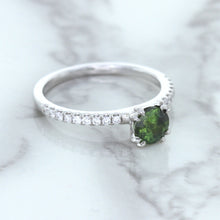 Load image into Gallery viewer, 0.89ct Round Green Sapphire Ring with Diamond Accents in 18K White Gold