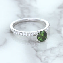 Load image into Gallery viewer, 0.89ct Round Green Sapphire Ring with Diamond Accents in 18K White Gold