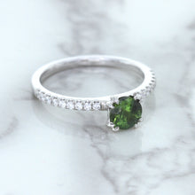 Load image into Gallery viewer, 0.89ct Round Green Sapphire Ring with Diamond Accents in 18K White Gold