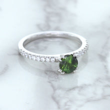 Load image into Gallery viewer, 0.89ct Round Green Sapphire Ring with Diamond Accents in 18K White Gold